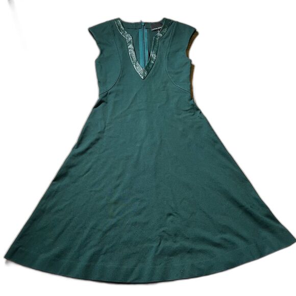Cynthia Rowley Vintage Dress XS 0 V Neck Green Leather Cap Sleeve - Picture 1 of 7